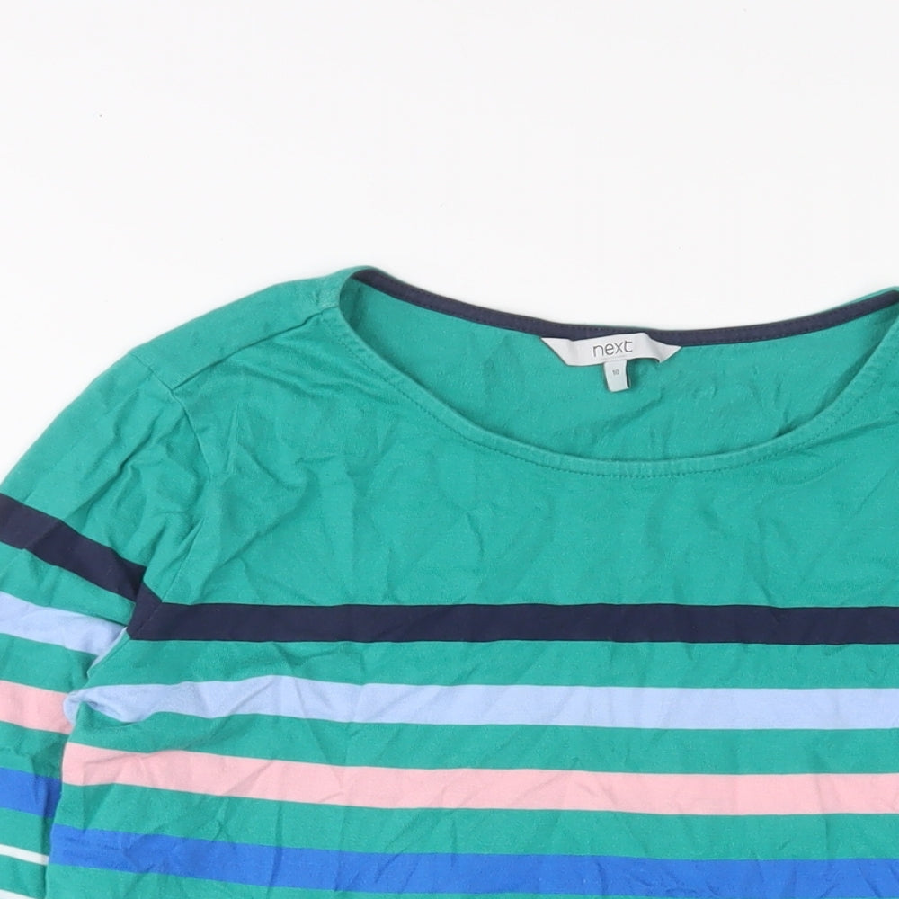 NEXT Womens Green Striped Cotton Basic T-Shirt Size 10 Crew Neck