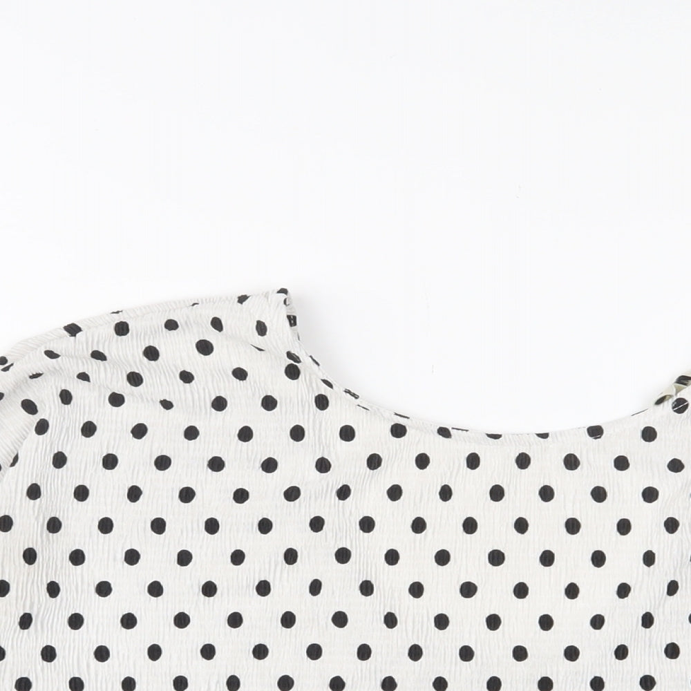 Miss Selfridge Womens White Polka Dot Polyester Basic T-Shirt Size 10 Crew Neck