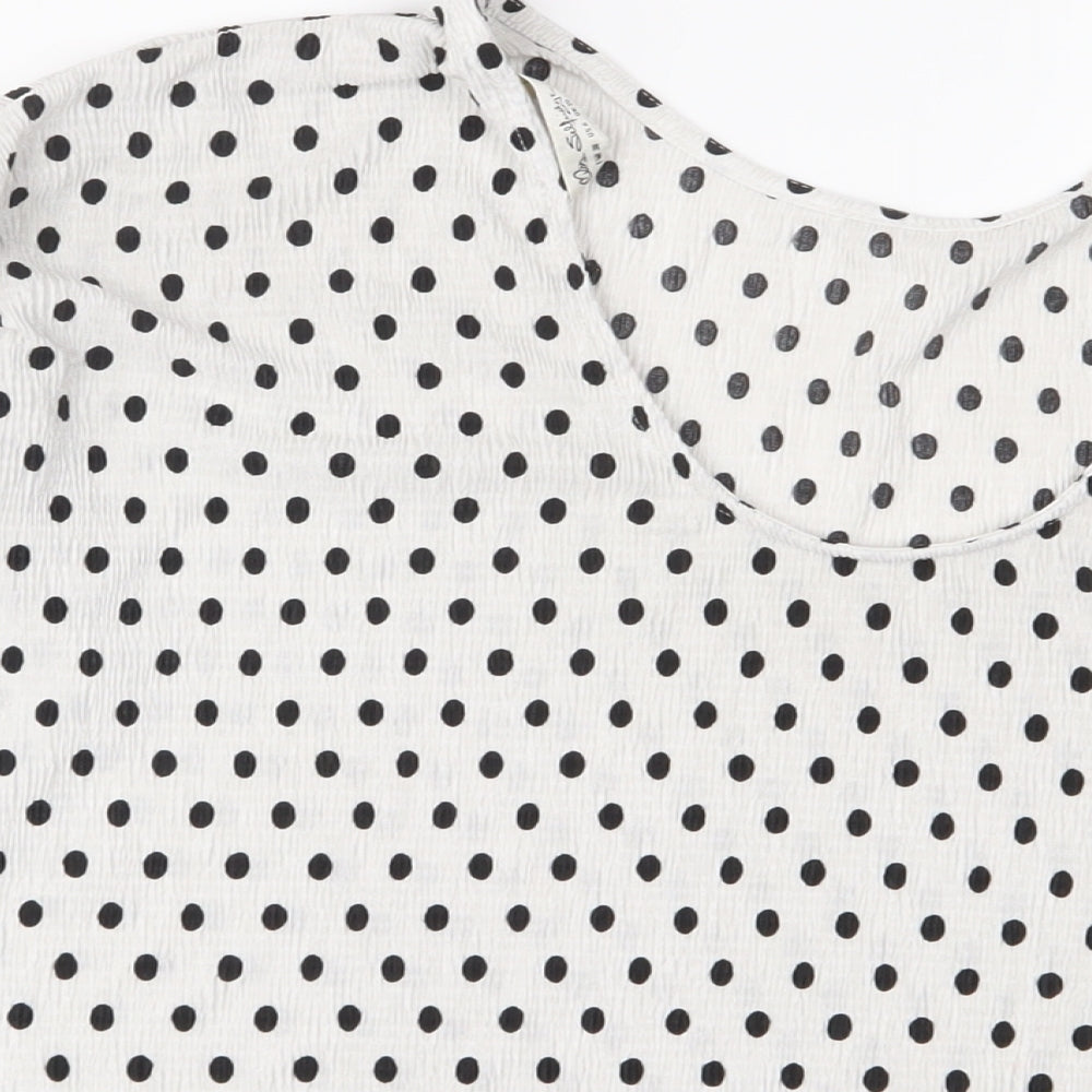 Miss Selfridge Womens White Polka Dot Polyester Basic T-Shirt Size 10 Crew Neck