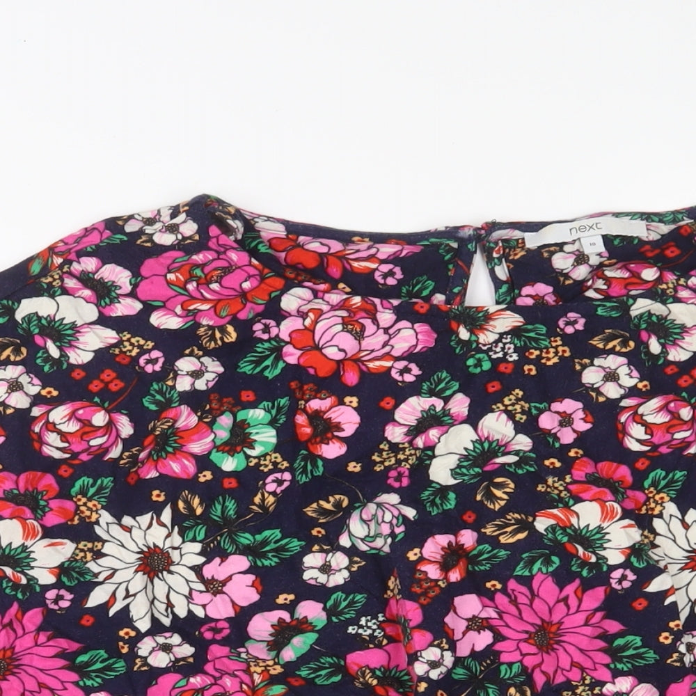 NEXT Womens Pink Floral Cotton Basic T-Shirt Size 10 Crew Neck