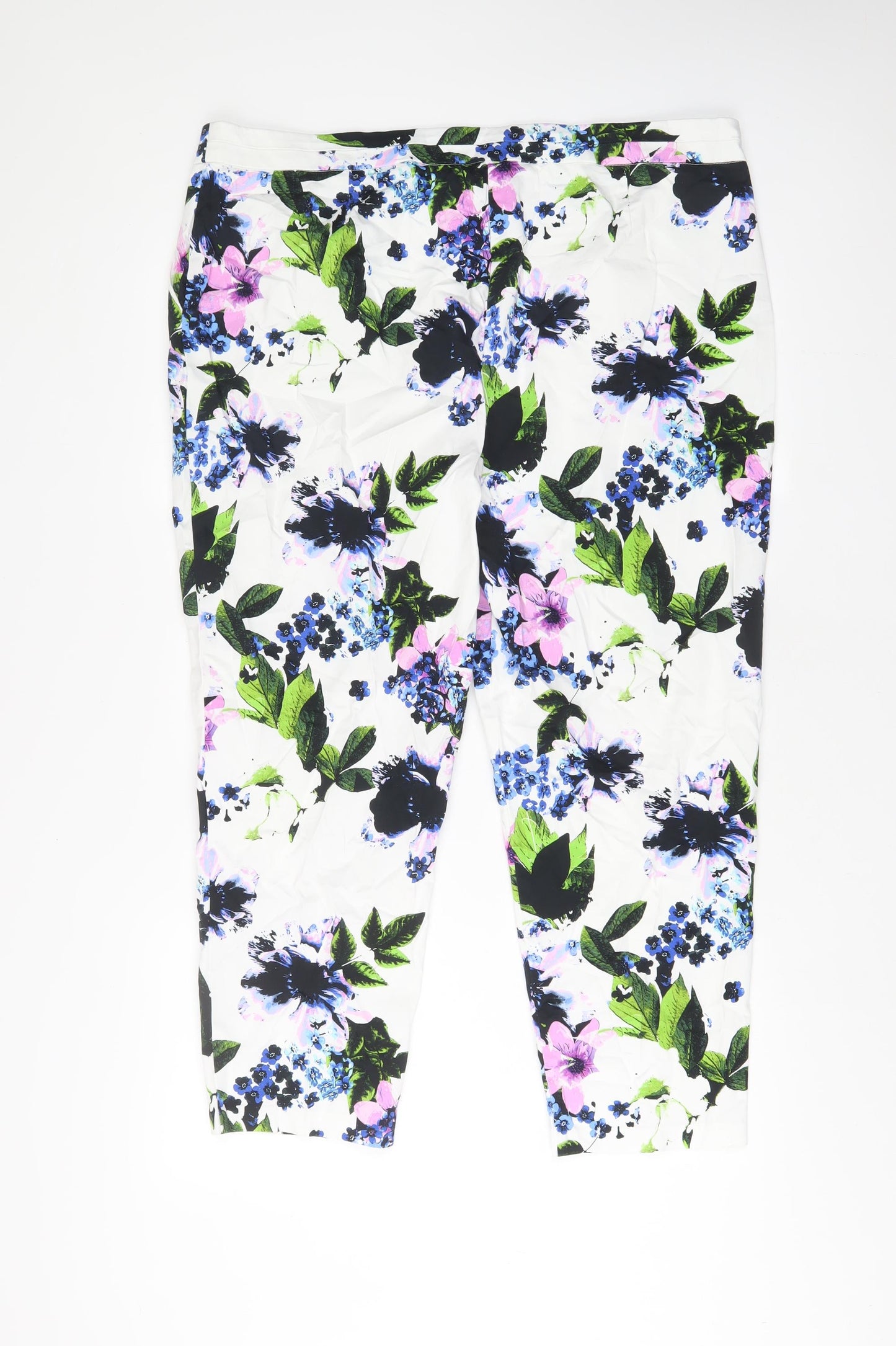 Marks and Spencer Womens Multicoloured Floral Cotton Trousers Size 20 L26 in Regular Hook & Eye