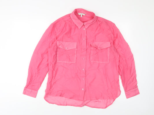 NEXT Womens Pink Polyester Basic Button-Up Size 12 Collared