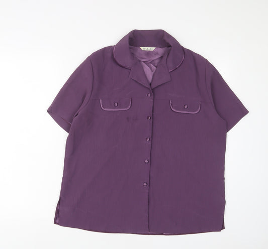 Berkertex Womens Purple Polyester Basic Button-Up Size 16 Collared