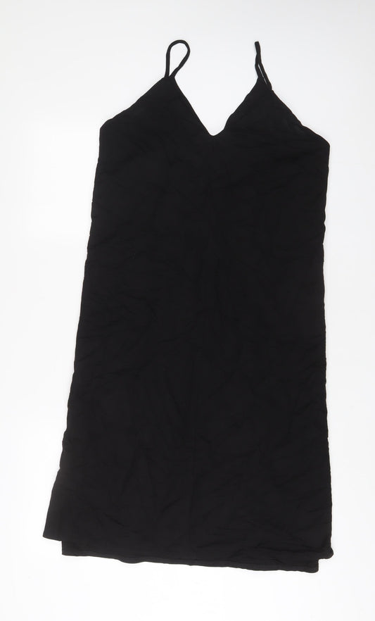 Zara Womens Black Cotton Tank Dress Size S V-Neck Pullover - Belted