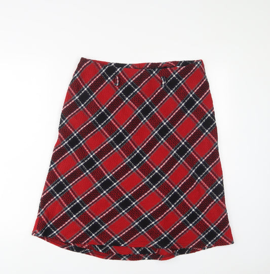 Bonmarché Womens Red Plaid Polyester A-Line Skirt Size 12