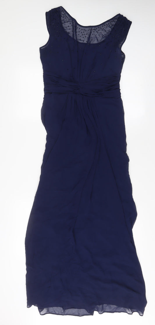 Coast Womens Blue Polyester Maxi Size 10 Scoop Neck Zip - Studded