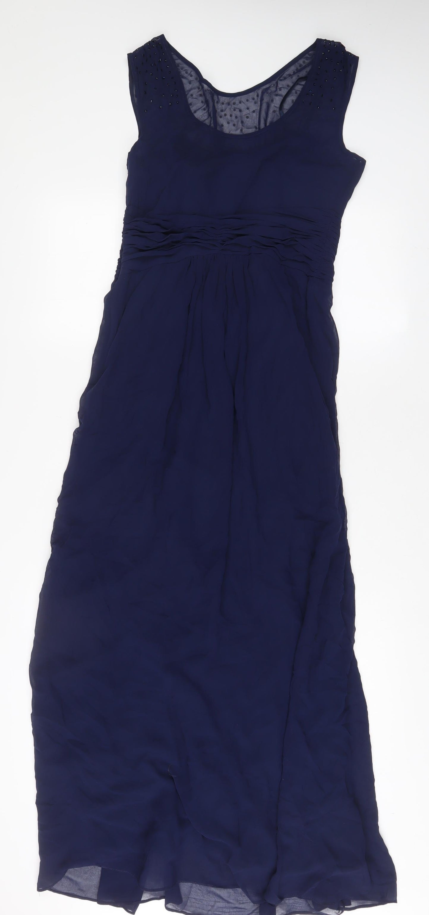 Coast Womens Blue Polyester Maxi Size 10 Scoop Neck Zip - Studded