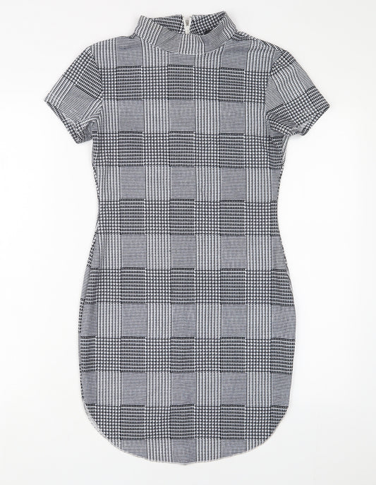 AX Paris Womens Grey Plaid Polyester Bodycon Size 10 Round Neck Zip