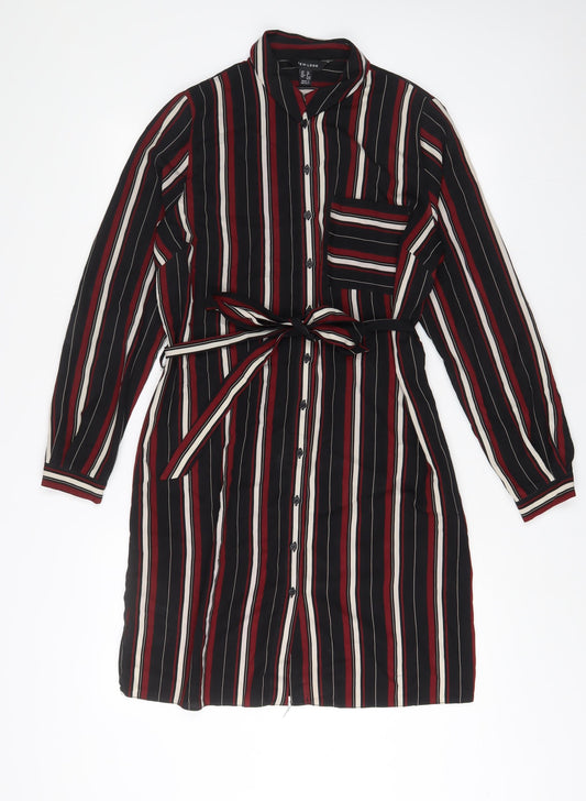 New Look Womens Multicoloured Striped Polyester Shirt Dress Size 12 Collared Button - Belted