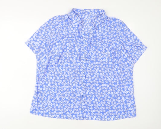 Marks and Spencer Womens Blue Floral Polyester Basic Button-Up Size 22 Collared