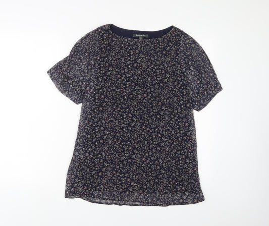 Bonmarché Womens Blue Floral Polyester Basic T-Shirt Size 12 Crew Neck