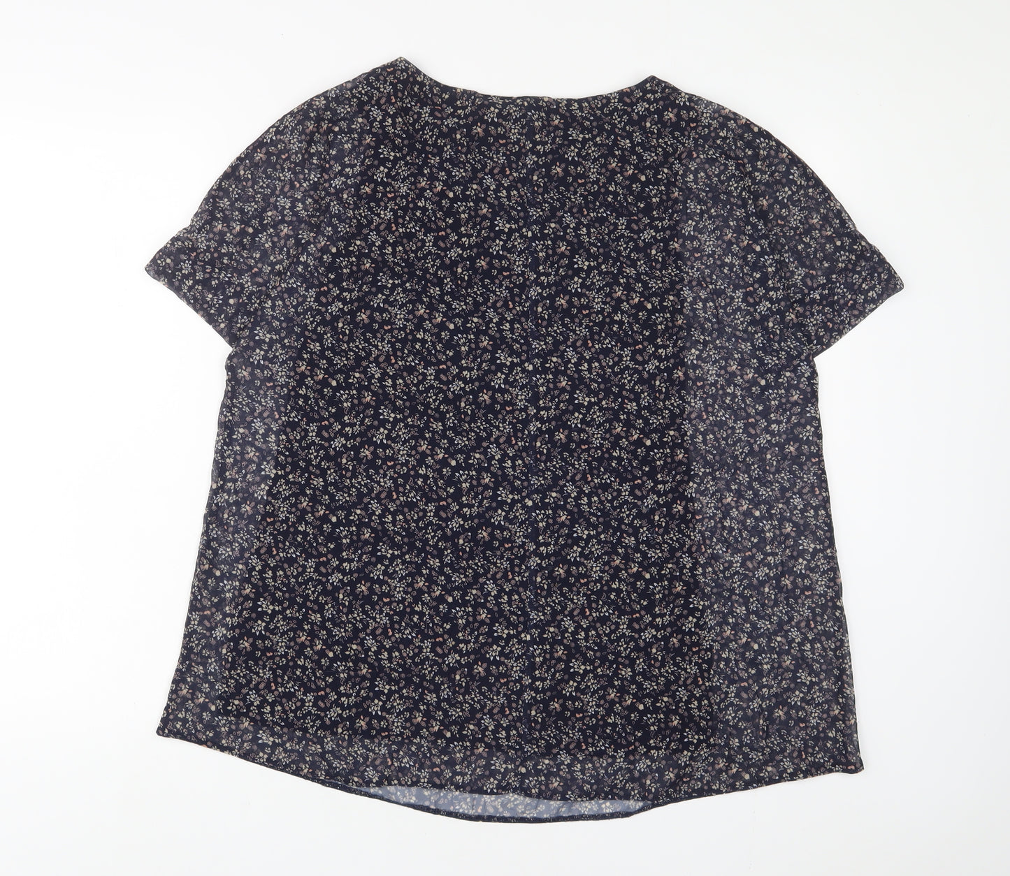 Bonmarché Womens Blue Floral Polyester Basic T-Shirt Size 12 Crew Neck