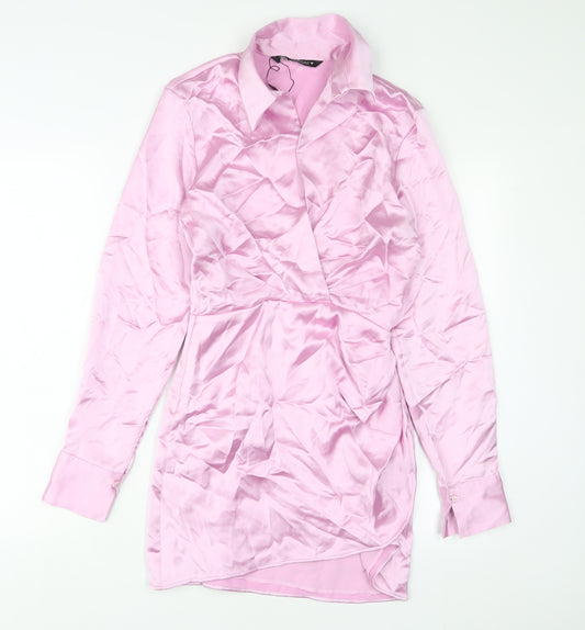 Zara Womens Pink Polyester A-Line Size XS Collared Zip