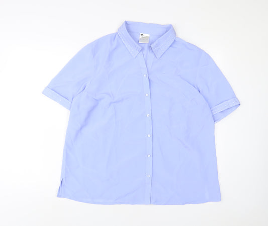 Classic Womens Blue Polyester Basic Button-Up Size 20 Collared - Embroidered