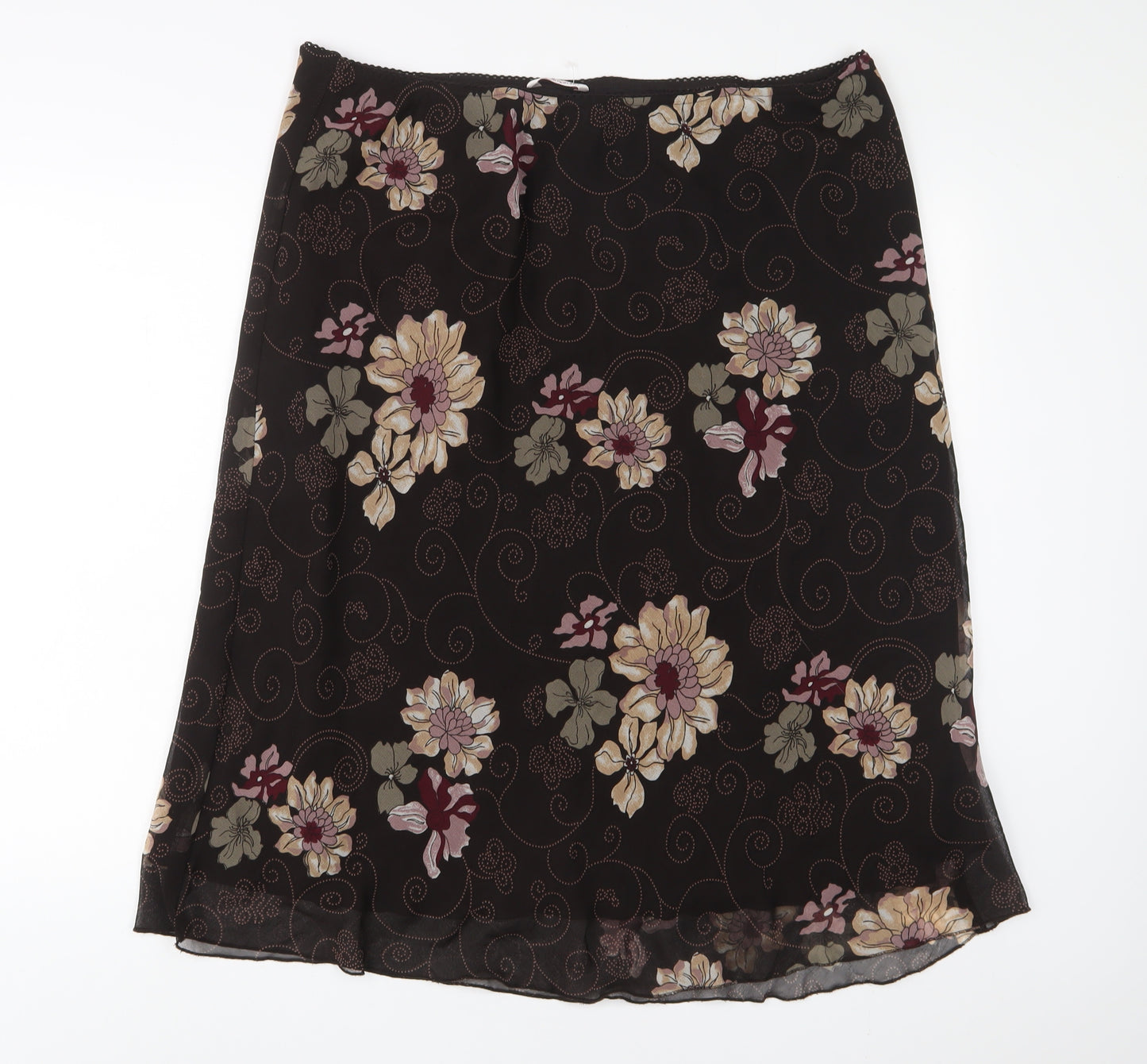 Bonmarché Womens Brown Floral Polyester A-Line Skirt Size 20