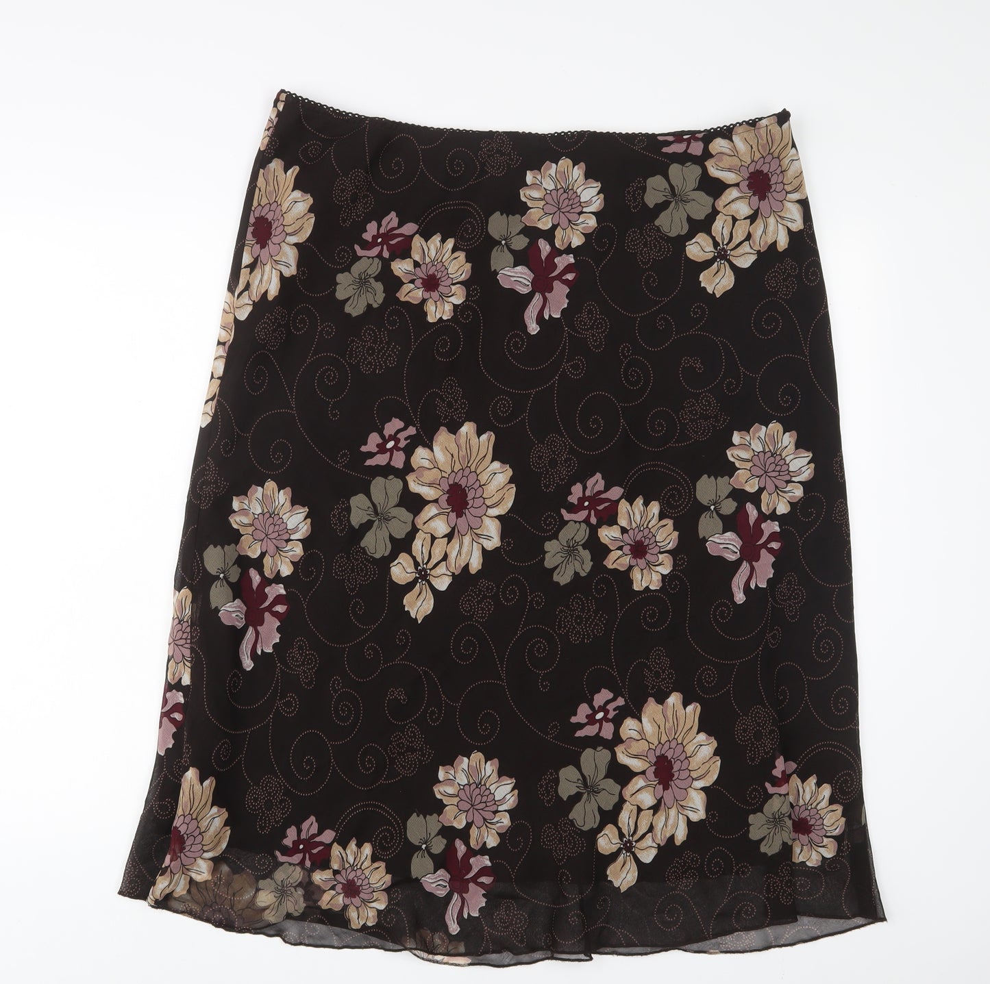 Bonmarché Womens Brown Floral Polyester A-Line Skirt Size 20