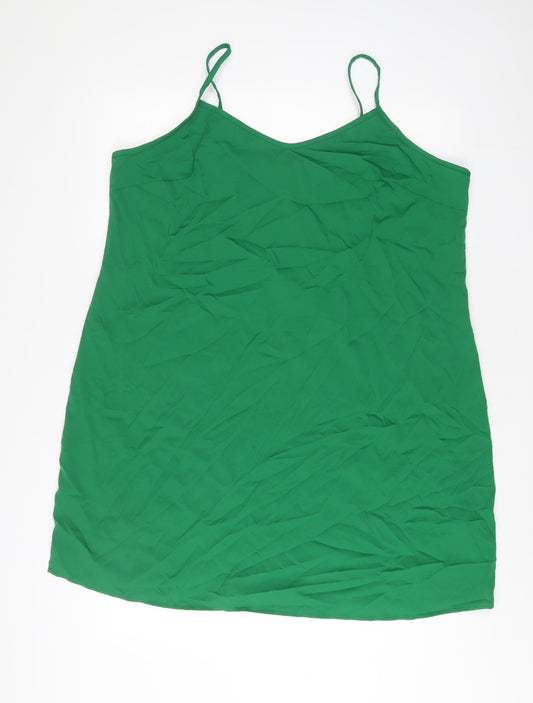 Marks and Spencer Womens Green Polyester Tank Dress Size 18 V-Neck Pullover