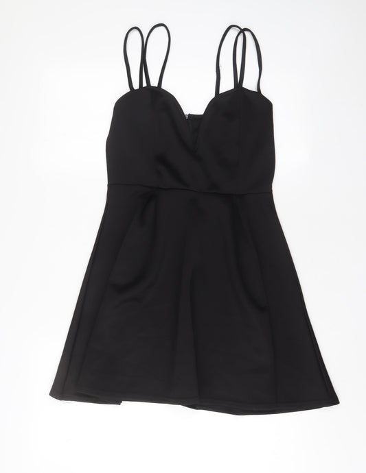 PRETTYLITTLETHING Womens Black Polyester A-Line Size 12 V-Neck