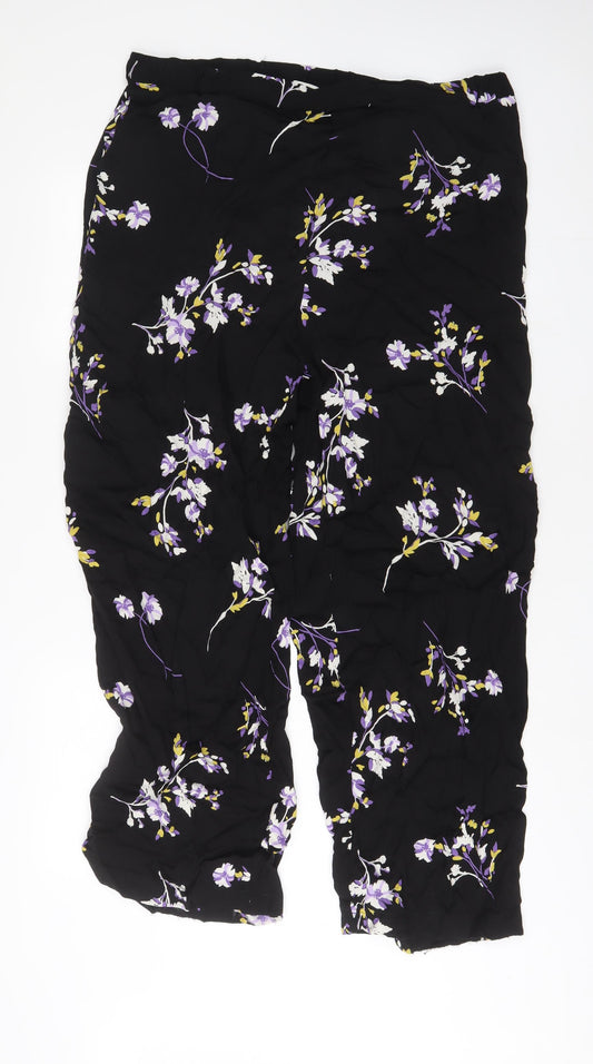 Autograph Womens Black Floral Viscose Trousers Size 20 L30 in Regular