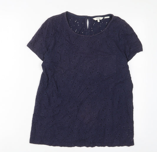 Fat Face Womens Blue Cotton Basic T-Shirt Size 14 Crew Neck - Embroidered