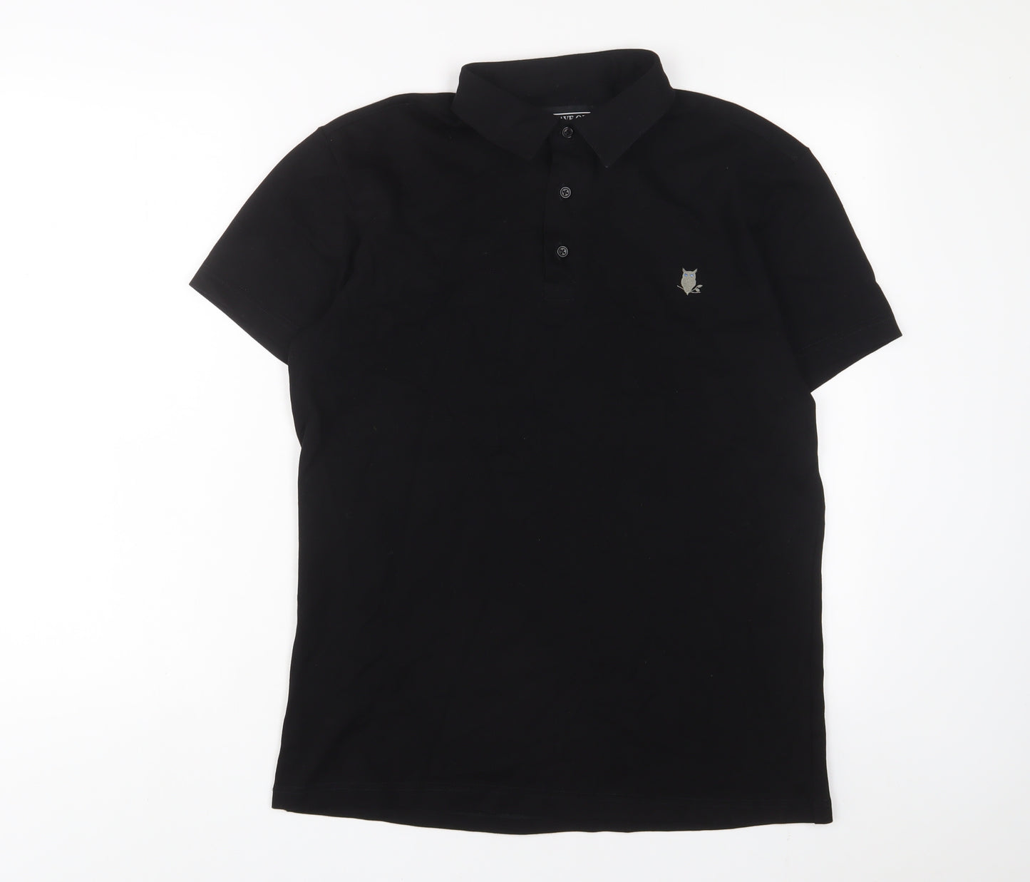 Suave Owl Mens Black Polyester Polo Size L Collared Button