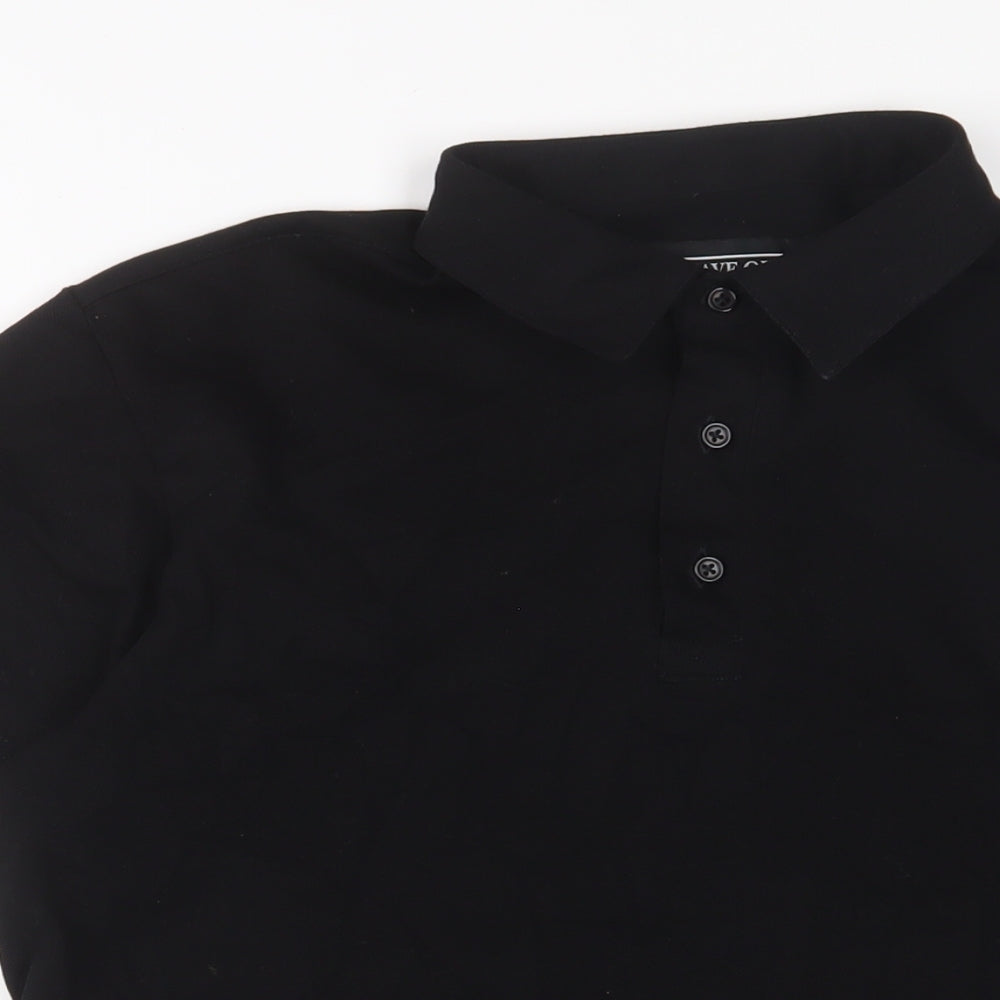 Suave Owl Mens Black Polyester Polo Size L Collared Button