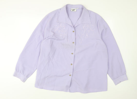 Lyndella Womens Purple Polyester Basic Button-Up Size 22 Collared - Embroidered