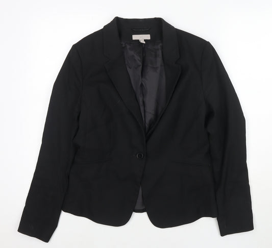 H&M Womens Black Jacket Blazer Size 14 Button