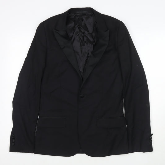 Topman Mens Black Polyester Jacket Suit Jacket Size 36 Regular