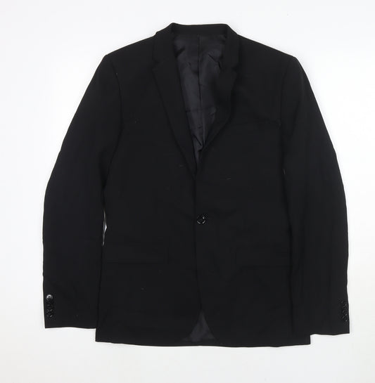 H&M Mens Black Polyester Jacket Suit Jacket Size 36 Regular