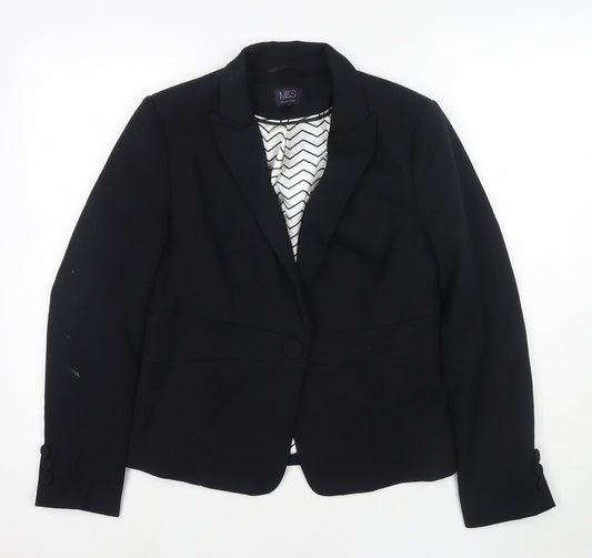 Marks and Spencer Womens Black Jacket Blazer Size 12 Button