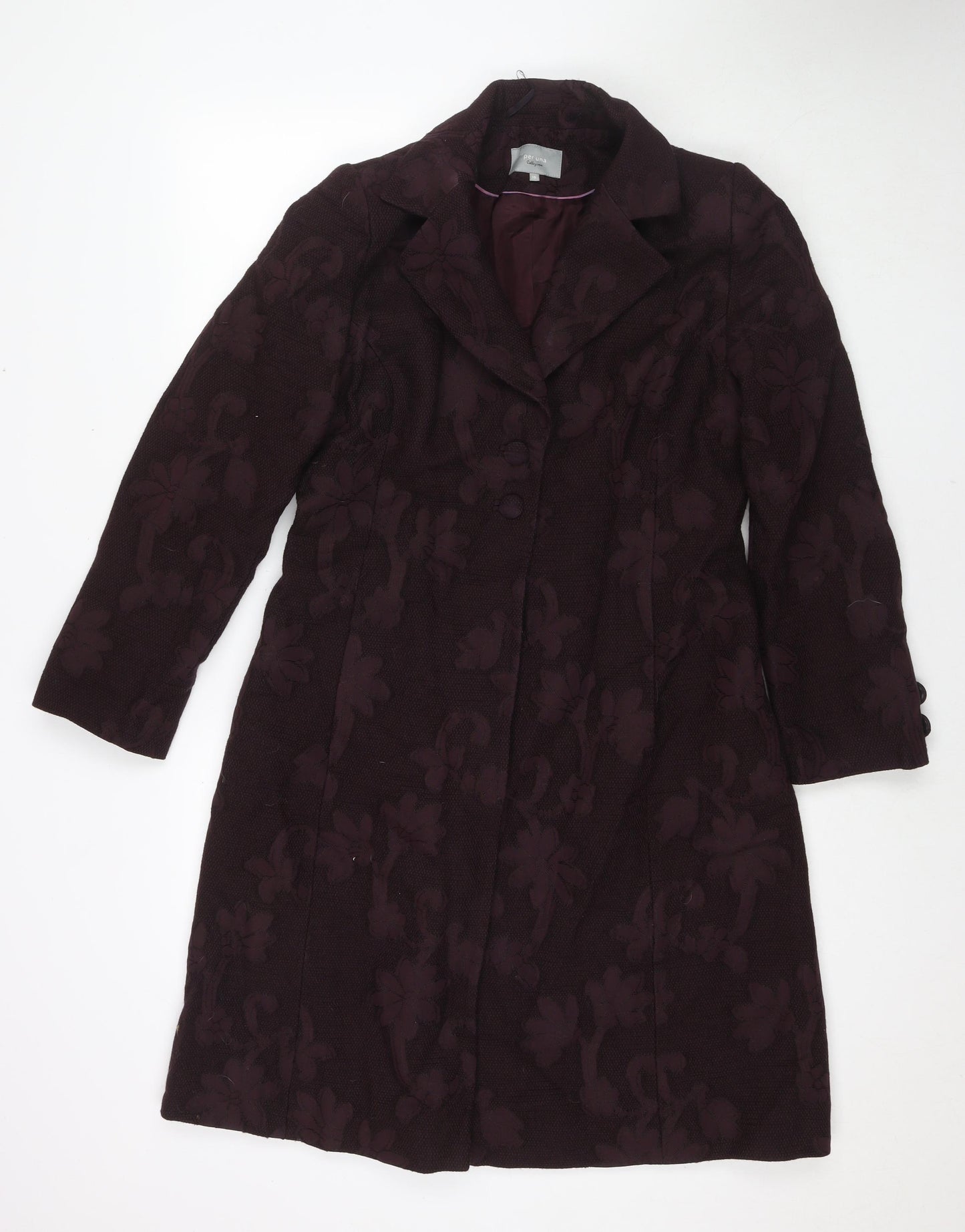 Per Una Womens Purple Floral Overcoat Coat Size 16 Button