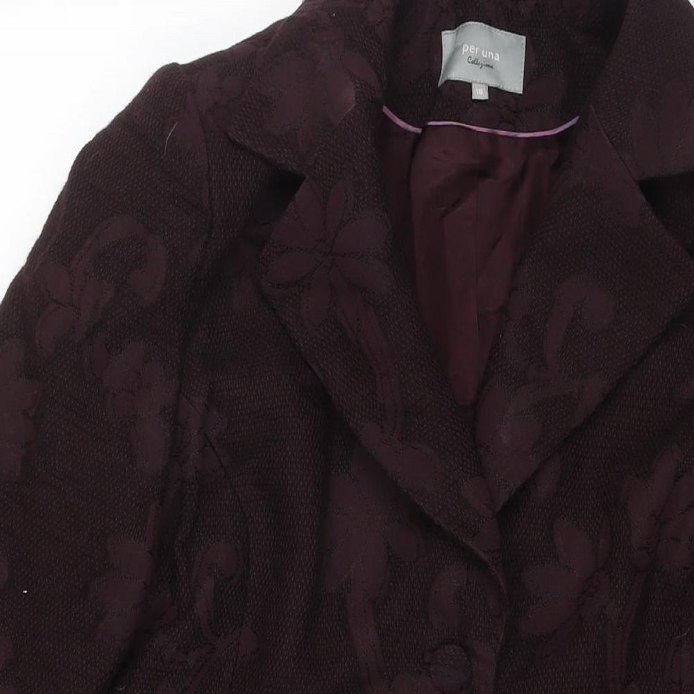 Per Una Womens Purple Floral Overcoat Coat Size 16 Button