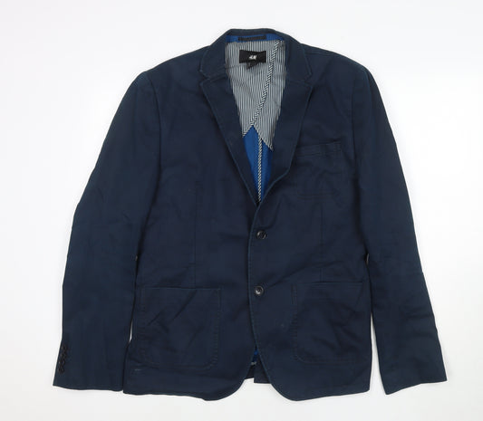 H&M Mens Blue Cotton Jacket Suit Jacket Size 44 Regular