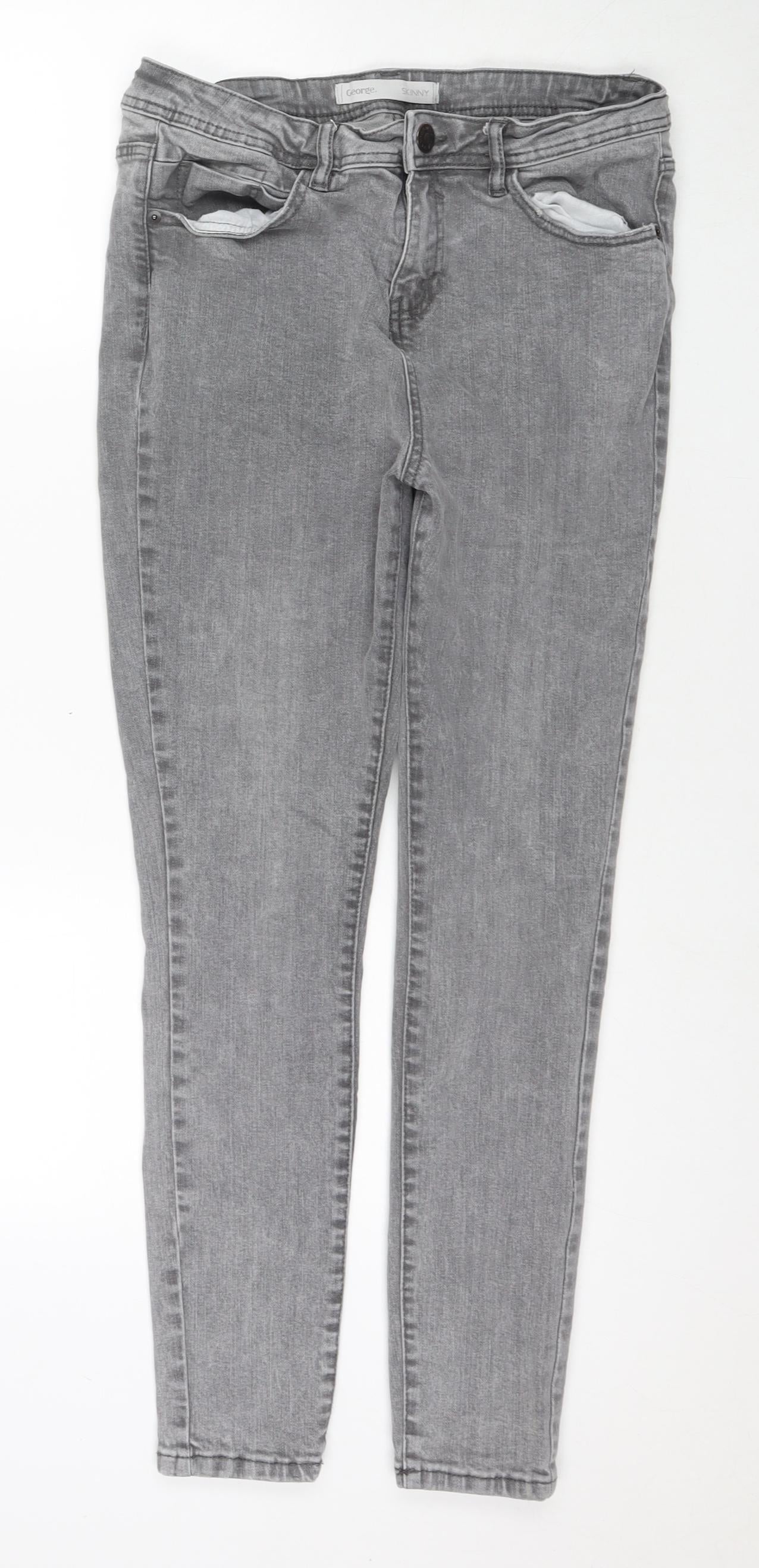 George Womens Grey Cotton Skinny Jeans Size 12 L28 in Regular Zip