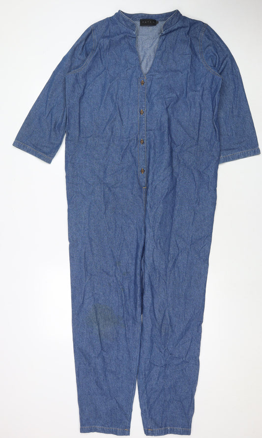 Hatch Womens Blue Cotton Jumpsuit One-Piece Size S L27 in Button