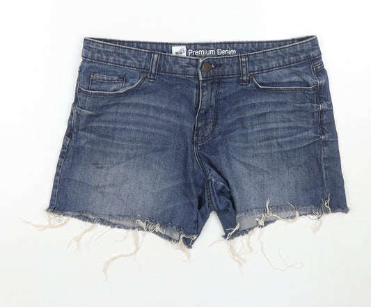 Premium Denim Womens Blue Cotton Cut-Off Shorts Size 8 L4 in Regular Zip