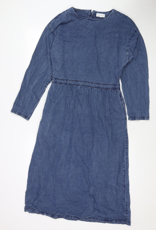 Warehouse Womens Blue Cotton Maxi Size 14 Round Neck Zip