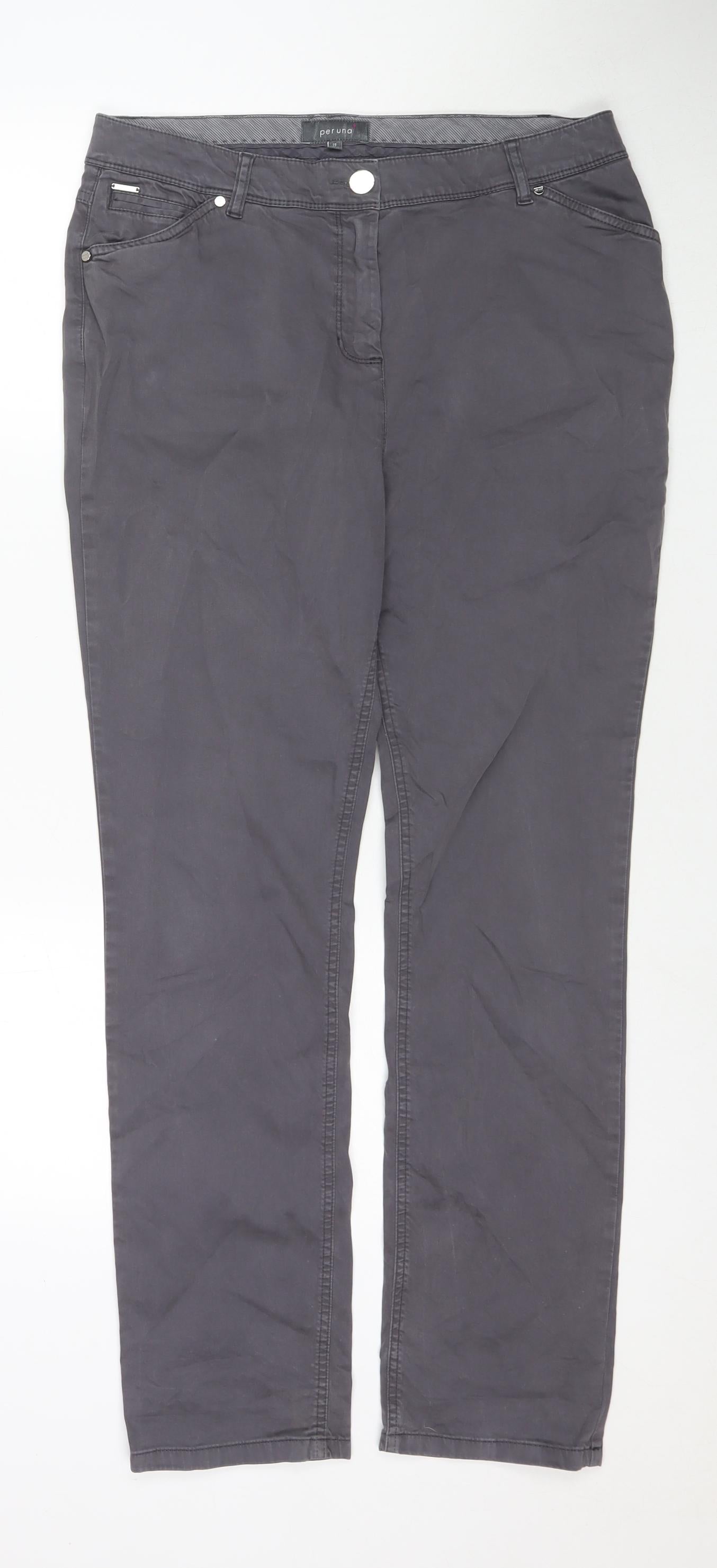 Per Una Womens Grey Cotton Trousers Size 14 L29 in Regular Zip