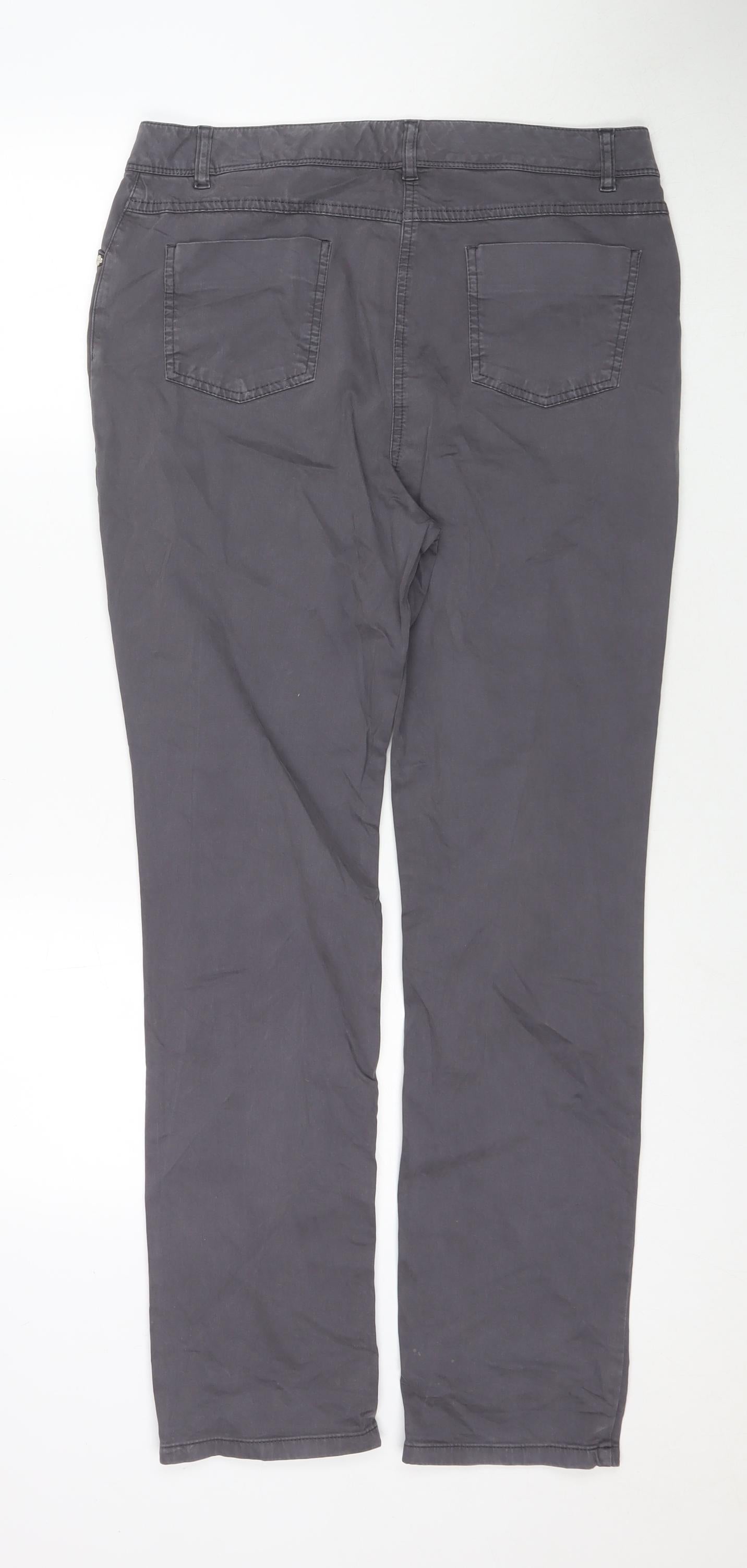 Per Una Womens Grey Cotton Trousers Size 14 L29 in Regular Zip