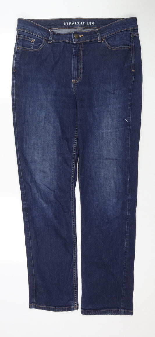 Marks and Spencer Womens Blue Cotton Straight Jeans Size 16 L30 in Regular Zip