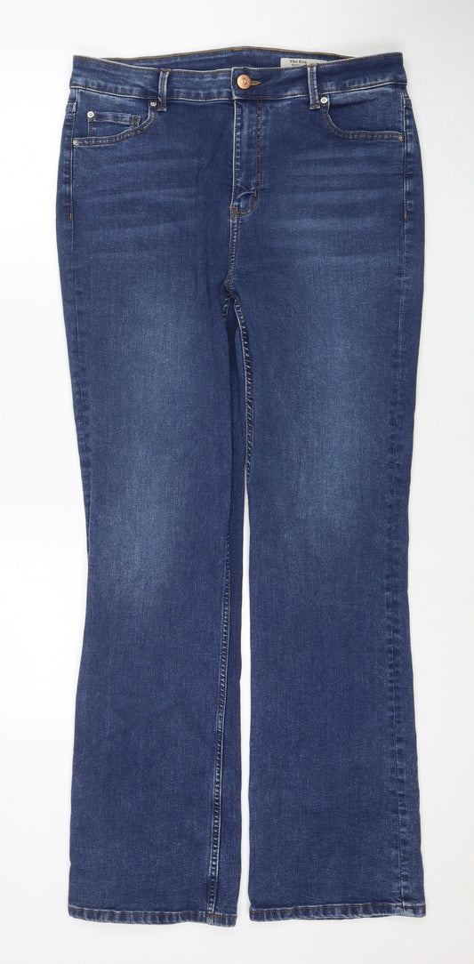 Marks and Spencer Womens Blue Cotton Bootcut Jeans Size 16 L32 in Regular Zip