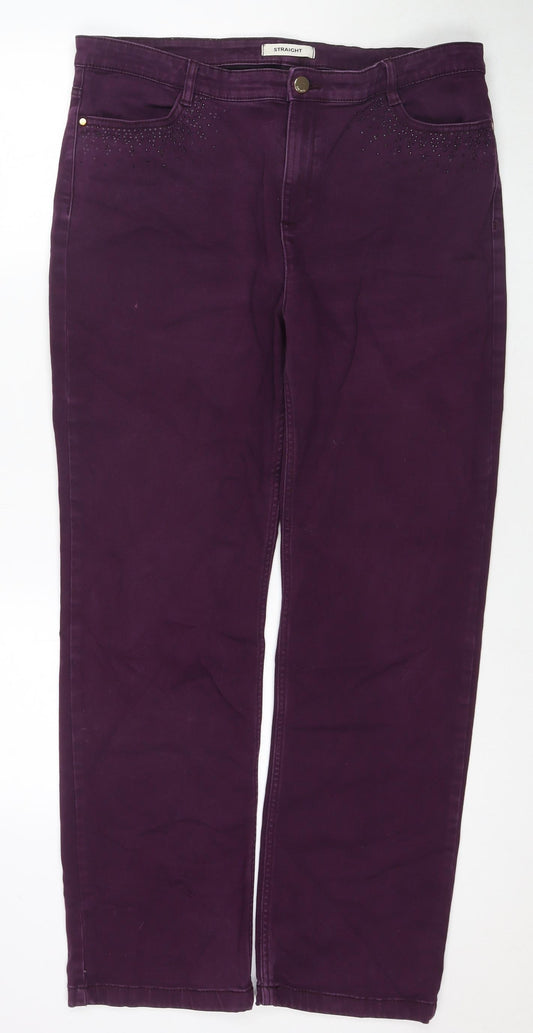 Marks and Spencer Womens Purple Cotton Straight Jeans Size 16 L30 in Regular Zip