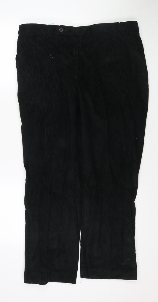 Marks and Spencer Mens Black Cotton Trousers Size 36 in L29 in Regular Zip