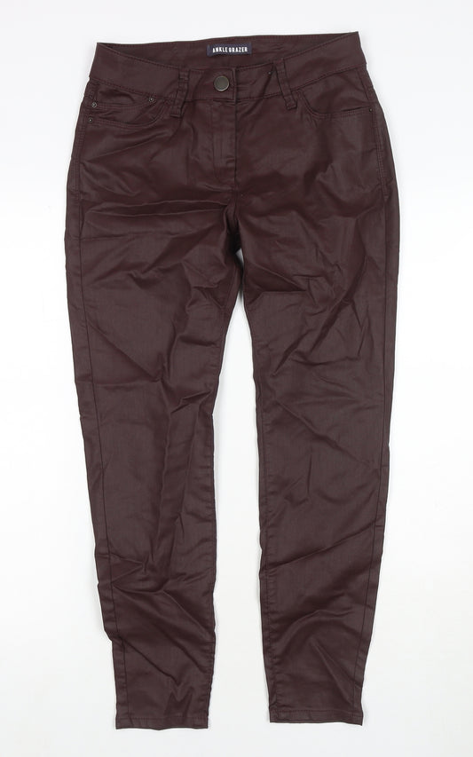 Marks and Spencer Womens Brown Cotton Pedal Pusher Trousers Size 10 L25 in Regular Zip - Waxed