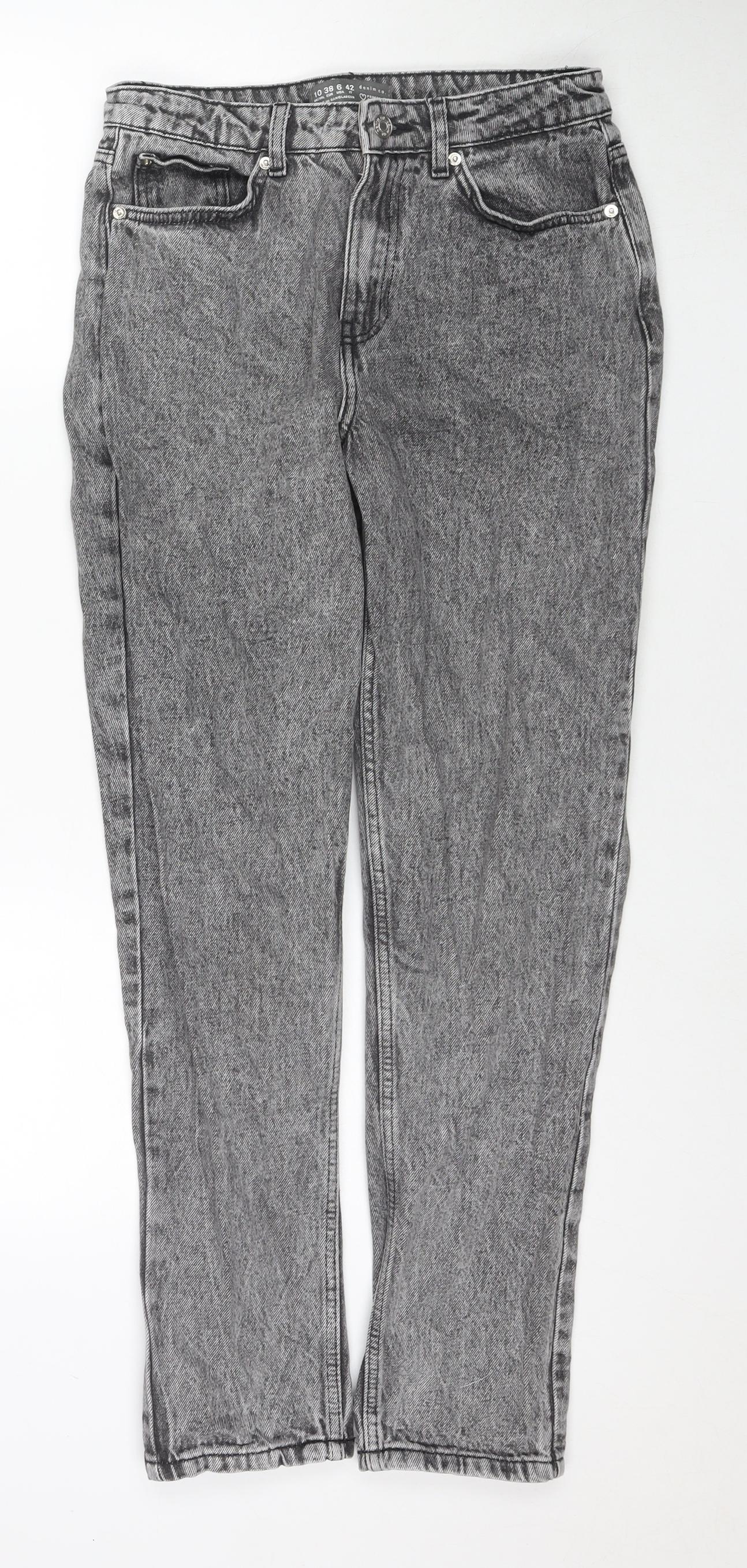 Denim & Co. Womens Grey Cotton Straight Jeans Size 10 L28 in Regular Zip