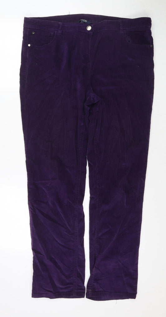 Maine Womens Purple Cotton Trousers Size 16 L31 in Regular Zip