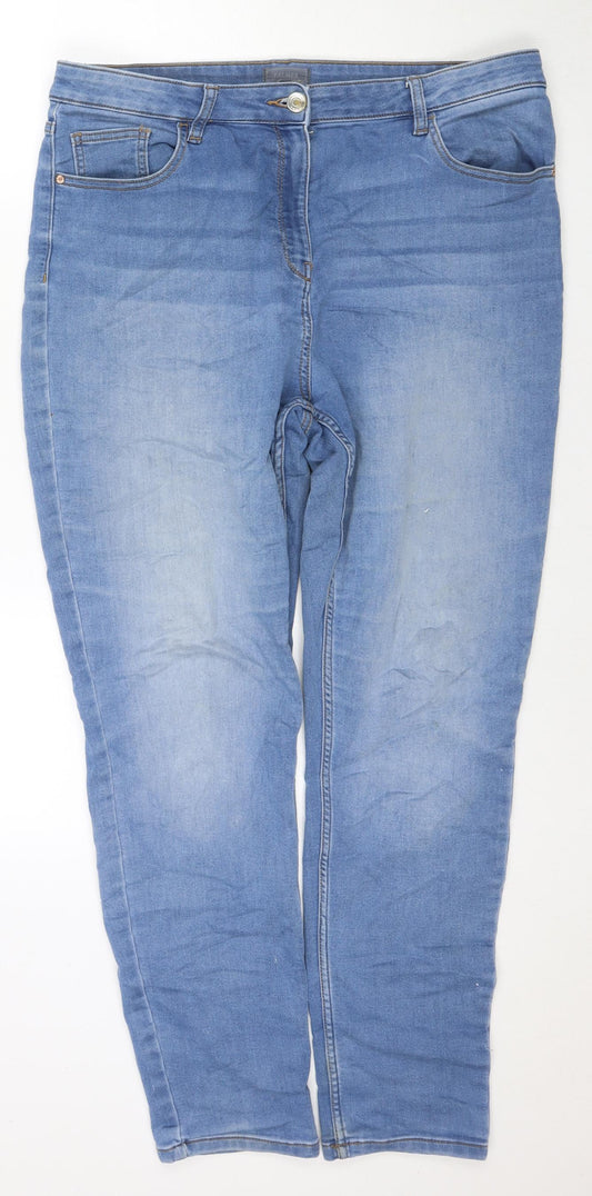 Falmer Heritage Womens Blue Cotton Straight Jeans Size 16 L30 in Regular Zip