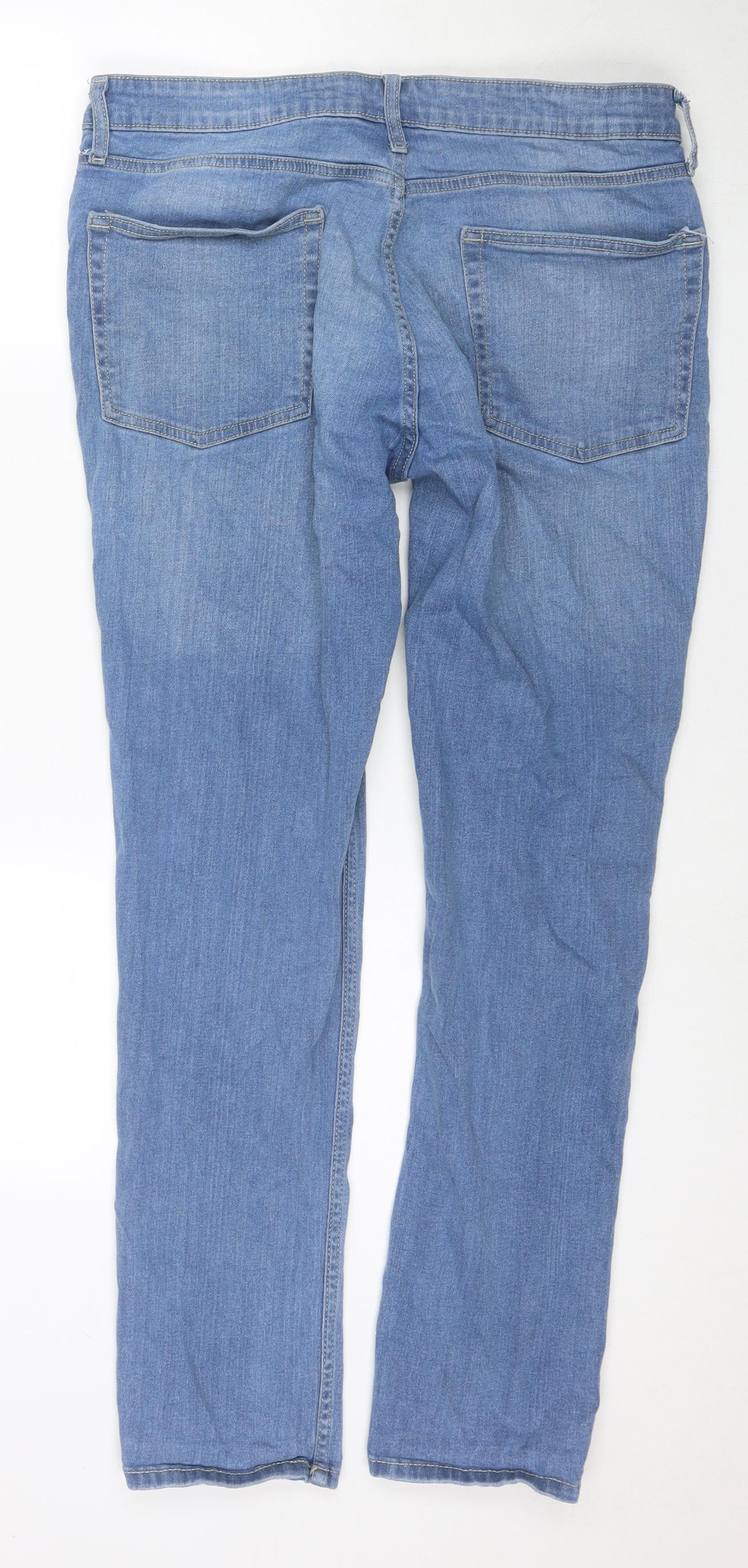 New Look Mens Blue Cotton Straight Jeans Size 36 in L29 in Regular Zip