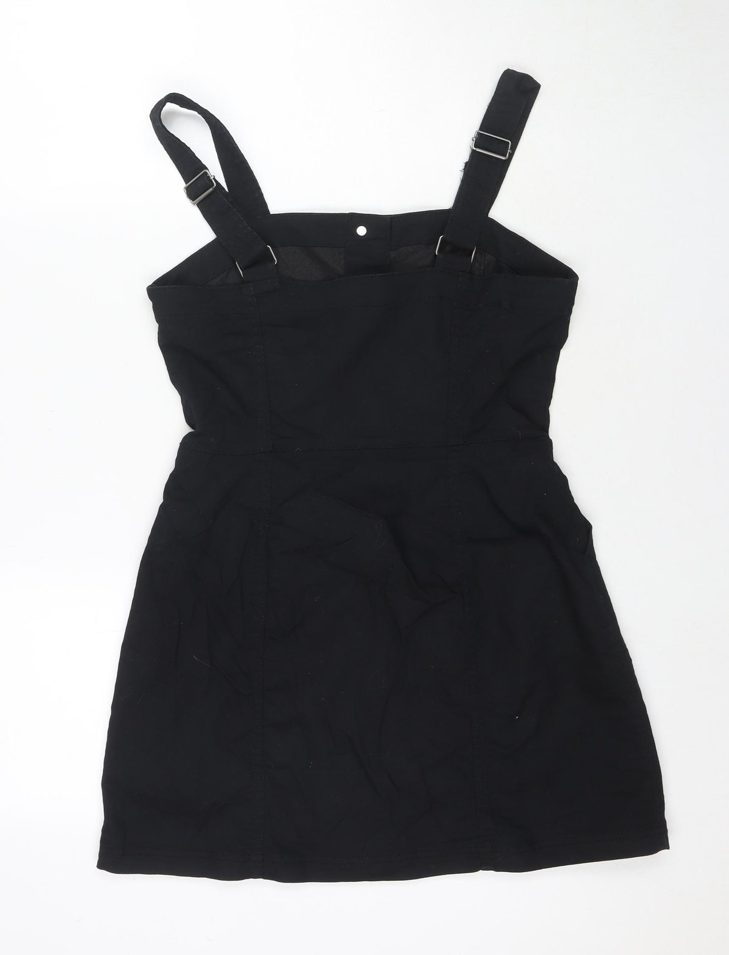 H&M Womens Black Cotton Tank Dress Size 8 Round Neck Button